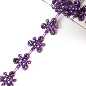 时尚紫色贴花斯特斯卷水晶镶边缝制在衣服上装饰水钻链条