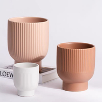 Grosir Morandi Nordic Modern Bulat Stripe Taman Penanam Keramik Anggrek Tanaman Sukulen Pot Bunga
