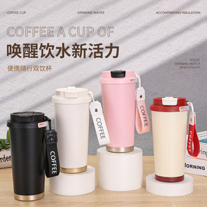 Stainless Steel Insulated Tumbler 316 With Carrying Strap <b>Coffee</b> Travel Cup Outdoor Portable Water <b>Bottle</b> - Product Image 2