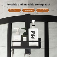 Étagère de salle de bain suspendue, panier à un niveau, en métal émaillé noir, non pliable, fixation sans perçage, type crochet, rangement arrière pour toilettes