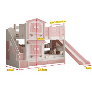 Cama Infantil Personalizada JINS de MDF con Tobogán, Cama Superior e Inferior, Diseño de Castillo de Princesa Rosa, Cama Tipo Casa de Árbol para Dormitorio, Cómoda - Product Image 2