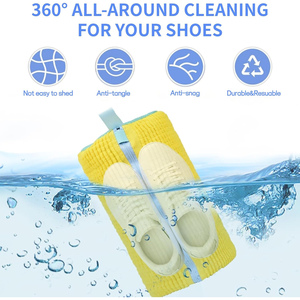 Sac de lavage pour chaussures en velours chenille à fibres moelleuses, avec fermeture éclair épaisse et logo personnalisé, lavable en machine - Product Image 4