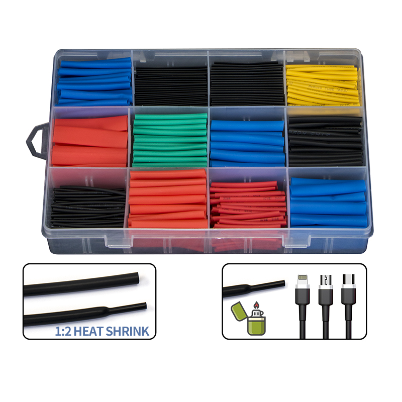 Комплект термоусадочных трубок из полиолефина в ассортименте, 164 шт., термоусадочные трубки для изоляции проводов и кабелей, 8 размеров, 2:1