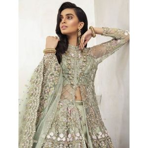 Heavy Embroidered Unstitch Indian Style Bridal Lehenga – Green <b>Kurti</b> Lehenga Choli Wedding Wear Pakistani Bridal Clothing - Product Image 2