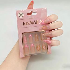 <span class=keywords><strong>Uñas</strong></span> Postizas 3D con Lámina Dorada, Diseño Floral/Rejilla/Líneas, Serie <span class=keywords><strong>Rosa</strong></span> para Mujer, Estilo Ins, Forma Almendrada, Adhesivos Decorativos para <span class=keywords><strong>Uñas</strong></span> - Product Image 2