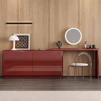 Coiffeuse en bois haut de gamme extensible avec LED, miroir irrégulier et commode à 6 tiroirs pour chambre, mobilier de maison, appartement, villa