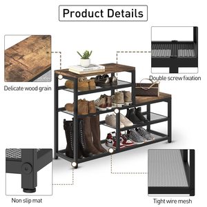 Zapatero de pie industrial marrón de 5 niveles, Banco de entrada, organizador de almacenamiento de <span class=keywords><strong>zapatos</strong></span> estrechos, tacones altos <span class=keywords><strong>para</strong></span> armarios de pasillos - Product Image 4