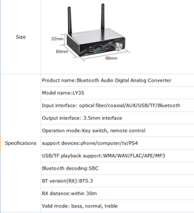 Higi ly35 6 trong 1 máy nghe nhạc MP3 quang đồng trục AUX DAC kim loại BT 5.3 thu âm thanh transmitter cho TV khuếch đại DVD - Product Image 5