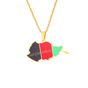 Collar con Colgante de Mapa de Afganistán, Cadena de Acero Inoxidable con Esmalte, Joyería Colorida con Forma de País, Ideal para Regalo de Fiesta - Product Image 1