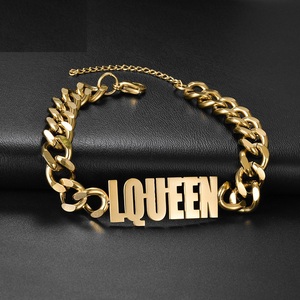 Bracciale <span class=keywords><strong>a</strong></span> catena cubana in acciaio inossidabile placcato oro 18K sottovuoto, anti-ossidazione, <span class=keywords><strong>con</strong></span> lettere personalizzate, regalo per <span class=keywords><strong>la</strong></span> festa del papà - Product Image 1