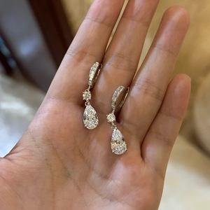 S925 Pure Silver Dangle <b>Earrings</b> Luxurious <b>Moon</b> God's Tears with Long Water Drop Diamond High Grade Sensory Connection Pear - Product Image 3
