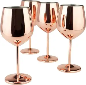 Roestvrijstalen Rode Wijnglas Met Handgreepset Van Vier Roségouden 16 Ounce Niet-Breekbare Wijnglazen