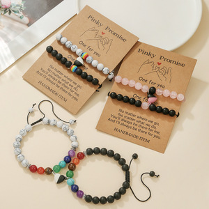 Pinky Promise <b>Beaded</b> <b>Bracelet</b> Set Couple Magnetic Heart Design Mixed Materials Unisex Jewelry Gift - Product Image 1