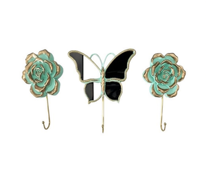Juego de 3 Percheros Decorativos de Pared, Estilo Vintage, de Metal, con Forma de Flor y Mariposa, para Ropa y Accesorios - Product Image 1