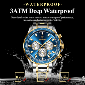 POEDAGAR 815 Orologio Sportivo di Lusso da <span class=keywords><strong>Uomo</strong></span>, al Quarzo, Impermeabile, Luminoso, con Data e <span class=keywords><strong>Cronografo</strong></span>, in Acciaio Inossidabile - Product Image 4