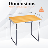 Table pliante d'extérieur en alliage d'aluminium, aspect bois, 2,3 pieds, rectangulaire, capacité de 110,23 lb, plateau pliable simple