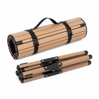 Table de camping pliable à roulettes, table de pique-nique en bois à lattes avec sac de transport, table de repas portable d'extérieur stable à structure en X