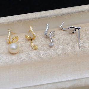 Pendientes de Plata S925 Wenchi con Diseño de Rayo, Accesorios DIY en Espiral para Perlas de 8-14 mm con Componentes en Forma de S, Soporte Vacío para Joyas - Product Image 1