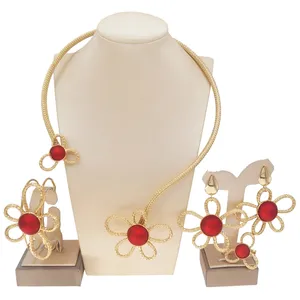 Yulaili Unique 18K Italian Gold Fashion Jewellery Sets Necklace Bracelet Earrings Ring Simple Fashion Design Lady Jewelry Set