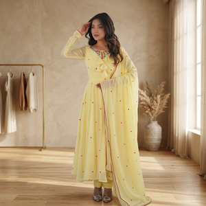 Traje Anarkali de Diseño Nuevo para Mujer TENNECY, en Georgette Sintética con Bordado y Lentejuelas, Estilo Elegante para Fiesta, Reversible - Product Image 1