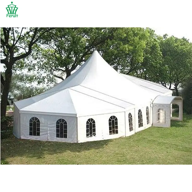 निर्माता अनुकूलन इनडोर प्रदर्शनी तम्बू मध्य में 15 मीटर स्पैन कैनोपी के साथ बेवेल्ड बहुभुज