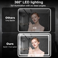 Miroir de salle de bain LED intelligent moderne 36x24 pouces, anti-buée, à intensité variable en continu, avec cadre en verre, rétroéclairage rectangulaire, fixation murale