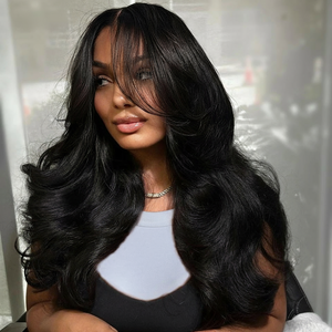 วิกผมลูกไม้แบบยาว ทรงผมบอดี้เวฟ ตัดเป็นชั้นๆ พร้อมปิดผมด้านหน้า 9x6  ไม่ต้องใช้กาว  ทำจากผมแท้  ตัดแต่งทรงแล้ว  พร้อมสวมใส่ - Product Image 2