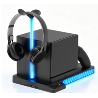 Station de charge et de refroidissement pour accessoires de jeu avec chargeur de manettes RGB, support pour casque et support de rangement pour console Steam