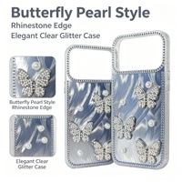 Étui de téléphone de luxe 3D avec perles et papillons, avec dragonne, pour iPhone 16 15 14 Pro Max, coque argentée scintillante, Fundas Para Celular