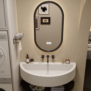 Mueble de baño minimalista con arco semicircular, lavabo doble de doble capa, lavabo para apartamento pequeño - Product Image 6