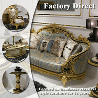 Sofá Clásico de Lujo Dorado, Estilo Barroco Turco, Tapizado en Tela, con Estructura de Madera Tallada, para Muebles de Palacio