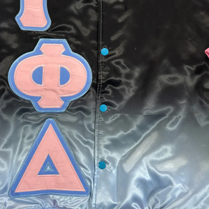 Chaquetas de hombre Varsity con letras de dos tonos, chaqueta Bomber de satén con bordado personalizado, chaqueta universitaria de hermandad de mujeres para hombre - Product Image 4