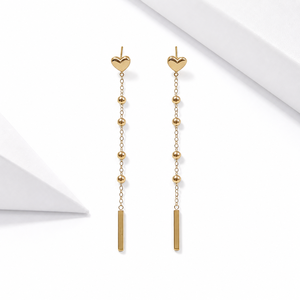 Pendientes de Cadena con Cuentas en Forma de Corazón, Acero Inoxidable, Chapado en Oro de 14K al Vacío - Product Image 1