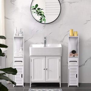 Tủ phòng tắm bằng gỗ màu trắng hiện đại 80x15.5x15 cm đơn vị lưu trữ phòng tắm với giấy giữ nhà vệ sinh lưu trữ - Product Image 2