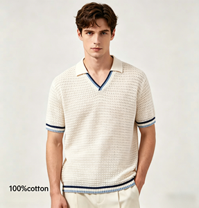 <span class=keywords><strong>Pull</strong></span> en tricot à col en V personnalisé, décontracté, avec logo, 100% coton, couleur unie, design estival, manches courtes, pour hommes, EDM/ODM - Product Image 2