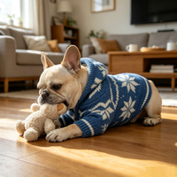 Sweat à capuche élégant pour chien bleu, pull en tricot flocon de neige, doublure polaire, fermeture éclair, vêtements d'hiver pour animaux de compagnie