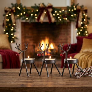Porte-bougie en laiton en forme de renne au nez rouge, décoration de Noël pour la maison, forme cylindrique durable - Product Image 4
