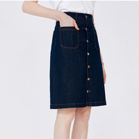 Jupe en jean taille haute pour femme OEM ODM, style décontracté, fendue, brodée, coupe droite, teinte unie, style vintage chinois, ligne A