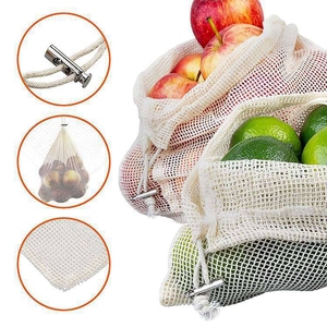 Bolsas de algodón reutilizables para frutas y verduras, bolsas de <span class=keywords><strong>malla</strong></span> con cordón para almacenamiento de cocina, para el hogar, producen bolsas de <span class=keywords><strong>malla</strong></span> de algodón - Product Image 3