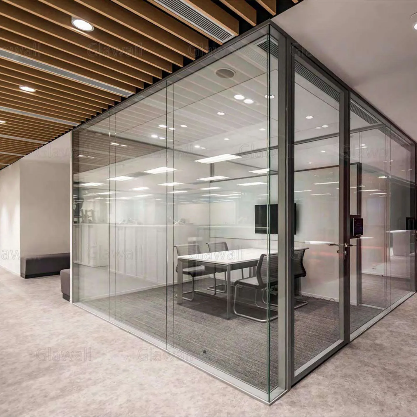 Office Aluminum Glass Partition Wall Framed Glass Office Partition With Shutter