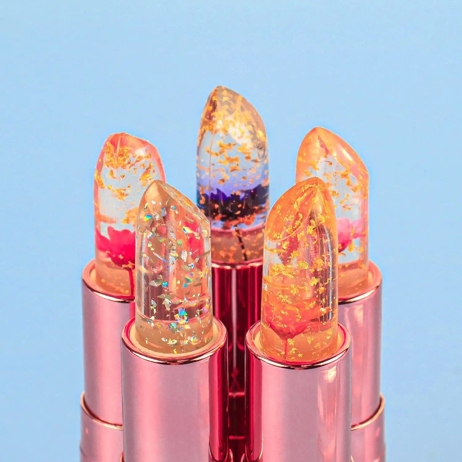 Private Label Clear Gold Foil Flower Honey Lip Balm Lipstick Magic Color Changing Lipstick