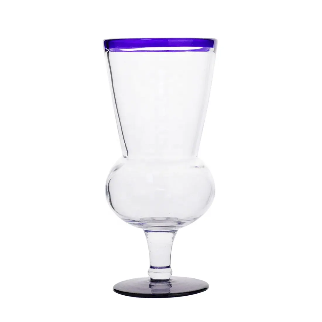Hand Blown Colored Creative Hurricane Glasses Custom Blue Rim Hurricane Cocktail Glass Pina Colada Drinking Glassware