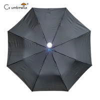 YS-3038 Logo personnalisé imprimé Lampe torche LED automatique pliable de voyage portable Parapluie pliable à 3 volets avec poignée en plastique