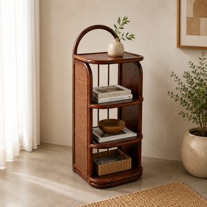 Étagère en rotin - Design tropical moderne léger, gain de place, rangement autoportant pour salon et chambre - Product Image 6