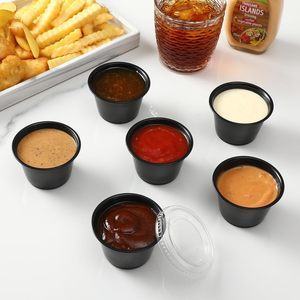 Gobelets à sauce jetables à paroi simple <span class=keywords><strong>WellPack</strong></span> 3,25 oz en PP et PET transparent/noir avec couvercle durable et impression UV/numérique pour l'emballage alimentaire - Product Image 5