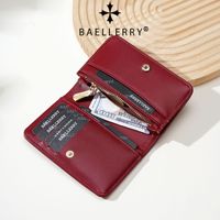 Dompet Tipis Fungsional Baru Baellerry 2026 untuk Wanita dan Remaja Putri, Dompet Lipat Dua dengan Resleting untuk Uang Koin dan Tempat Kartu, Kulit PU Elegan