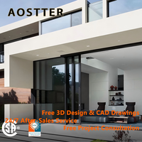 Porte coulissante moderne en aluminium AOSTTER avec cadre fin et double vitrage trempé pour usage extérieur dans les villas