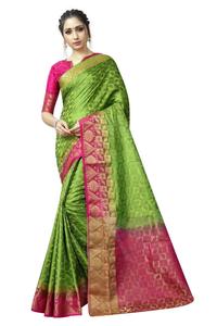 Saree imprimé en soie douce Banarasi exclusif avec chemisier non cousu imprimé indien par vêtements ethniques - Product Image 3