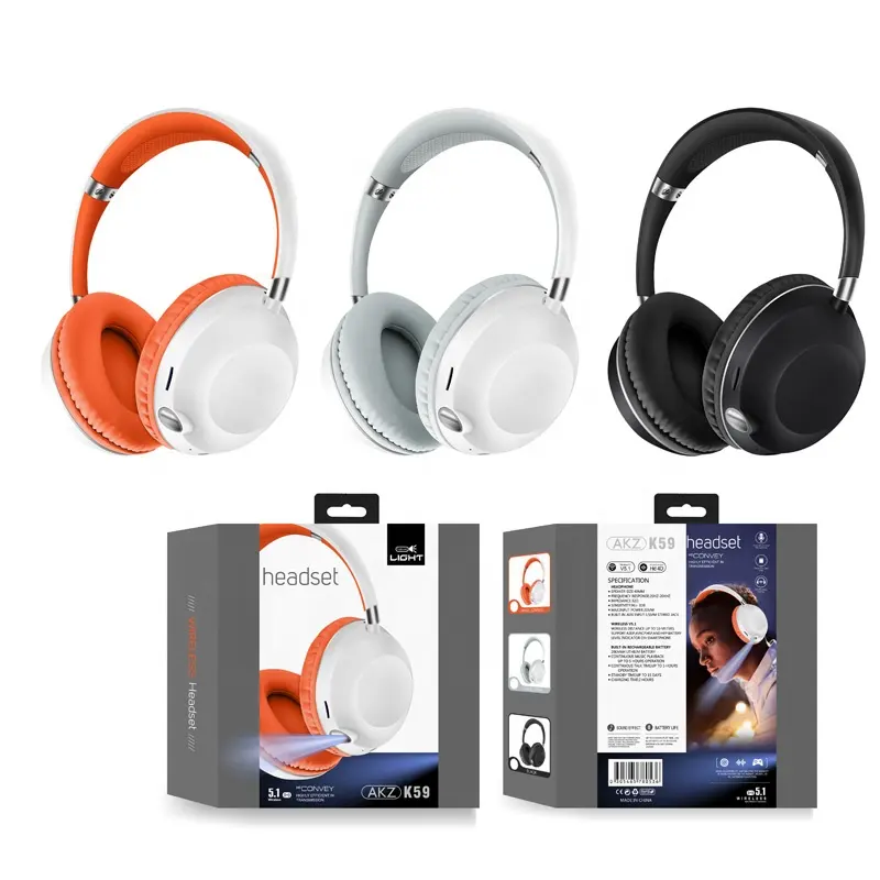 AKZ-K59 Headset Nirkabel Suara HiFi Penyandingan Otomatis Tahan Air Tws Earphone Headphone LED Light Penerima FM Port TF