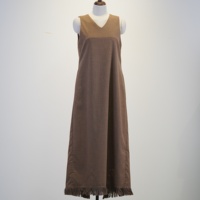 Robe longue sans manches à col en V pour femme, 65% polyester, 33% viscose, 2% polyuréthane, marron, ourlet à franges, robe ample style débardeur